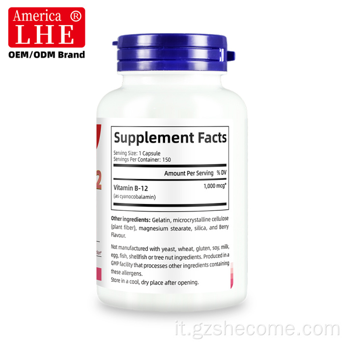 Shecome Vitamina B12 Capsule Supporto energetico del sistema nervoso